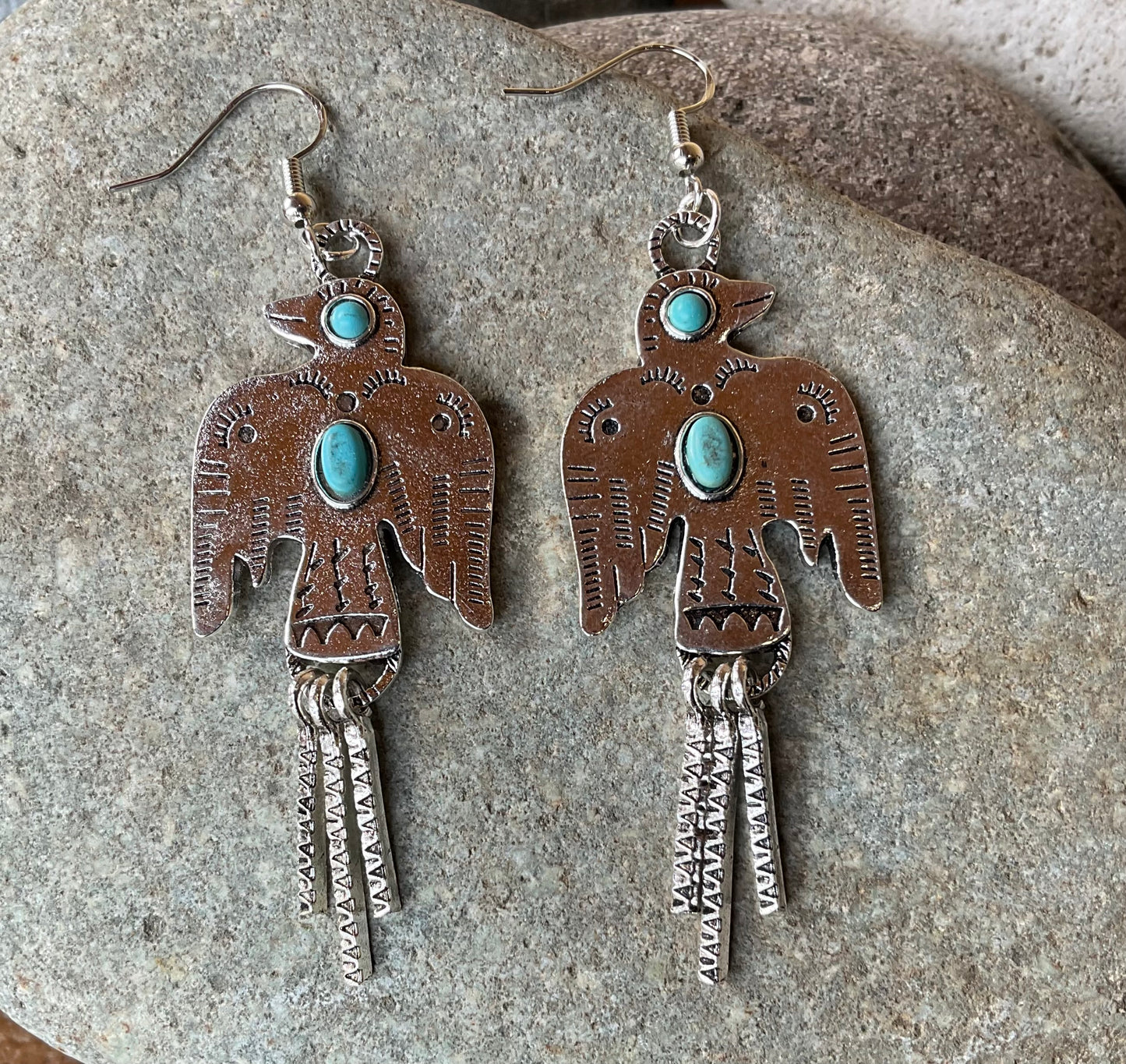 Earrings - Silver w/Turquoise Eagle