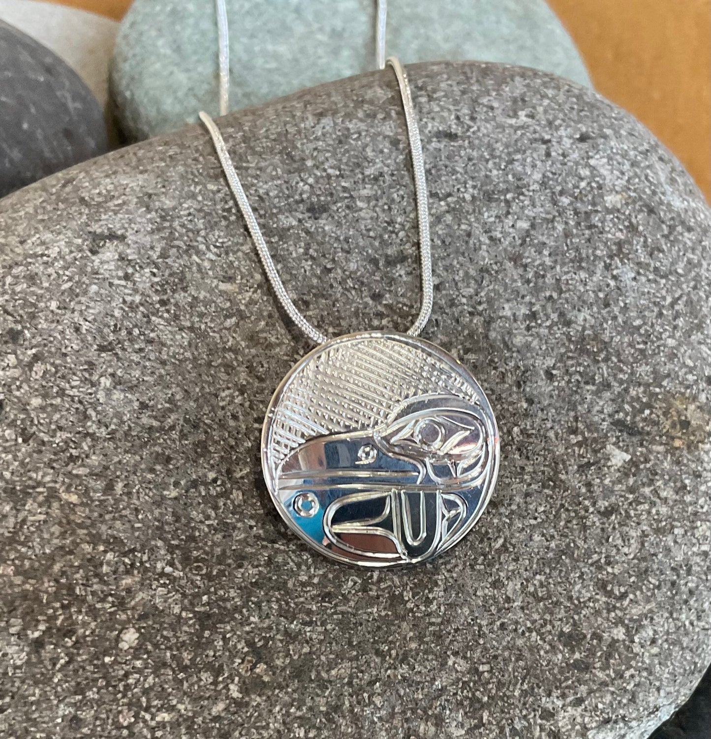 Pendant - Silver Round - Raven - Paddy Seaweed