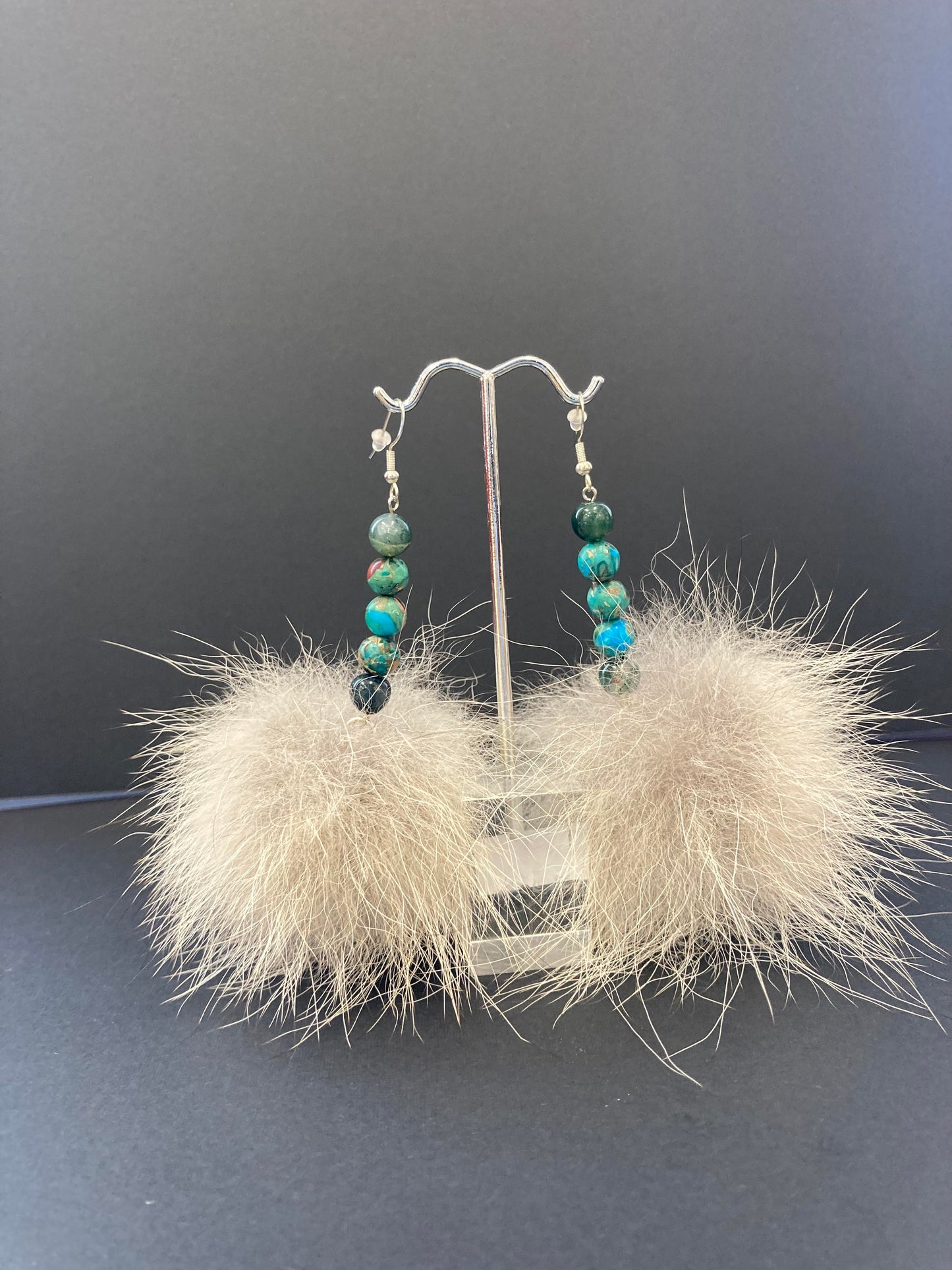 Earrings - Coyote Poofs with Beads