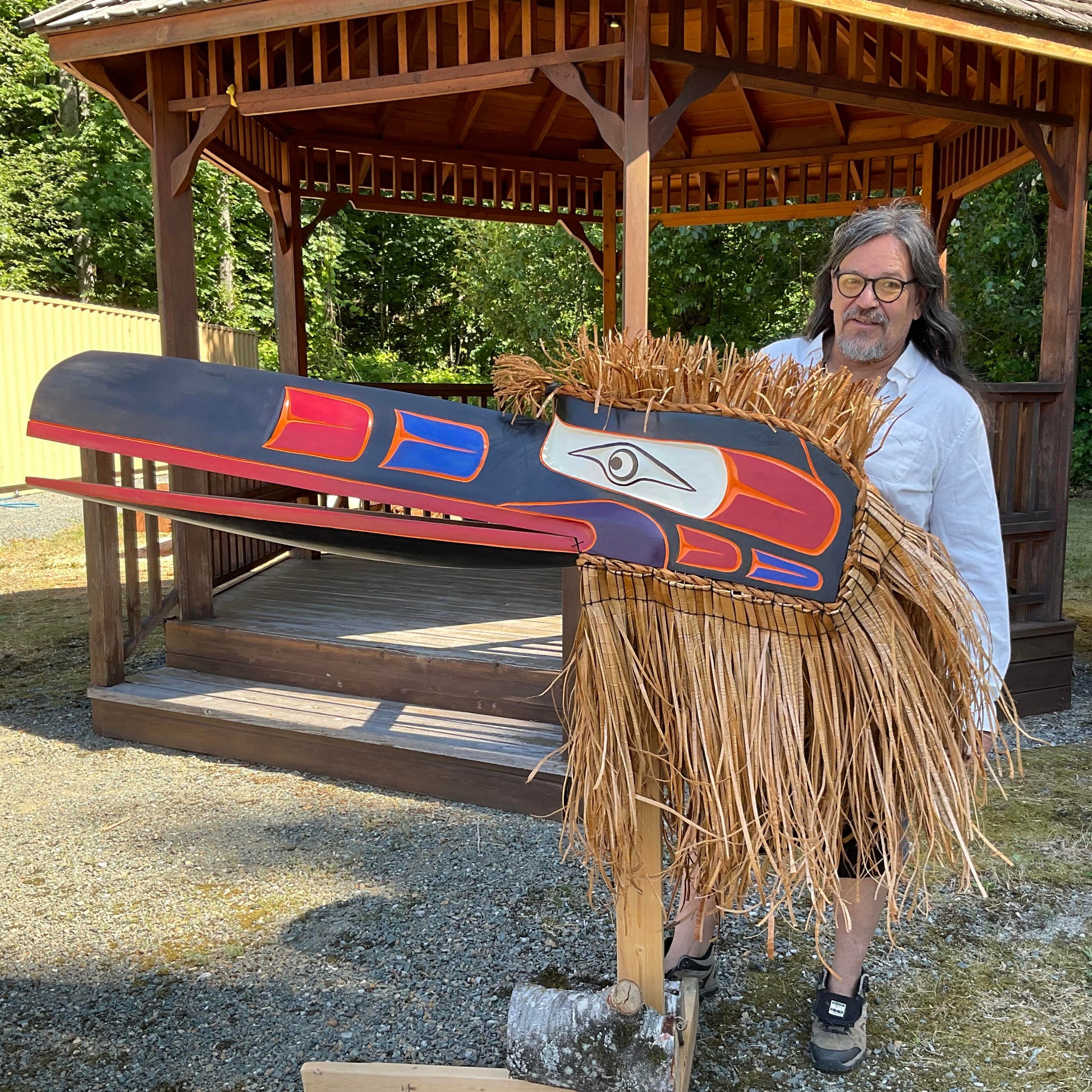 Stó:lō Artist - George Price holding his Raven Mask. 