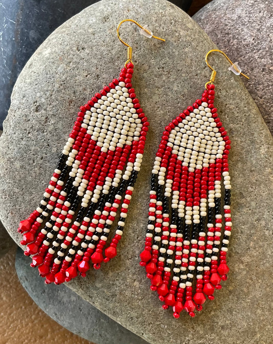 Earrings Beaded Fringe BF2 Red/Wht/Blk