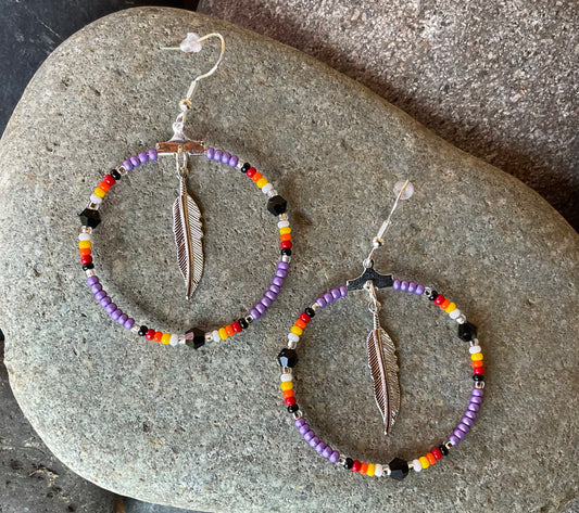 Earrings - Beaded Hoop Lavender