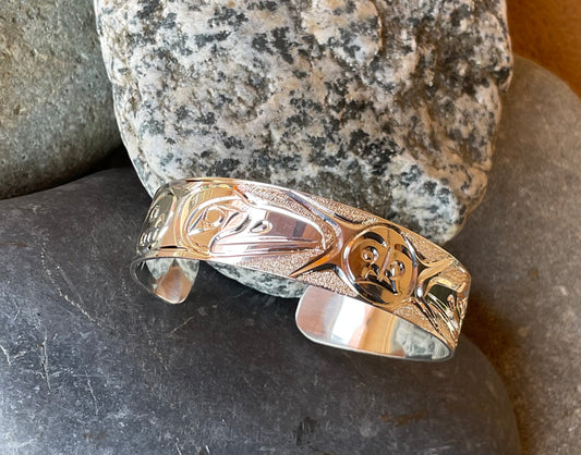Bracelet -1/2 in Silver Cuff Moon/Sun/Raven