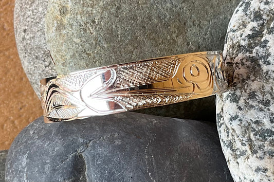 Bracelet - 1/2 in Silver Cuff - H/Bird & Flower