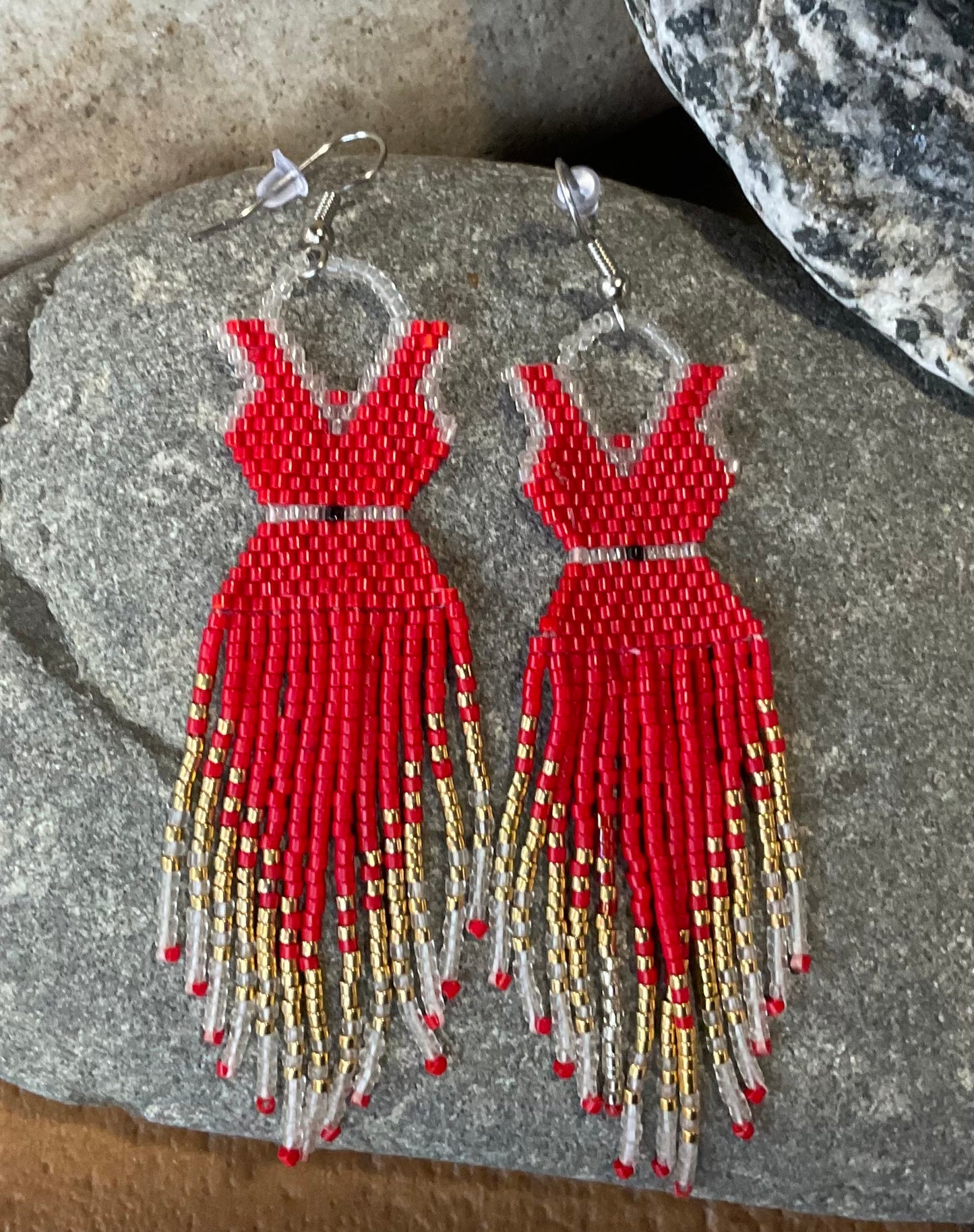 Earrings - Beaded Red Dress CH1