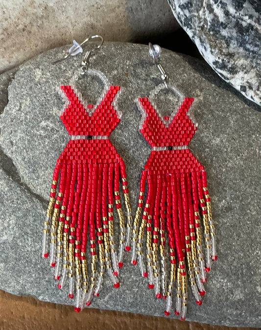 Earrings - Beaded Red Dress CH1