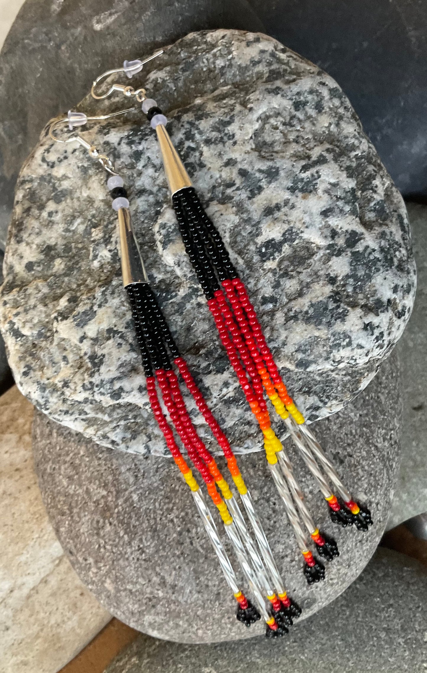 Earrings - Beaded Fringe Red Multi CH3