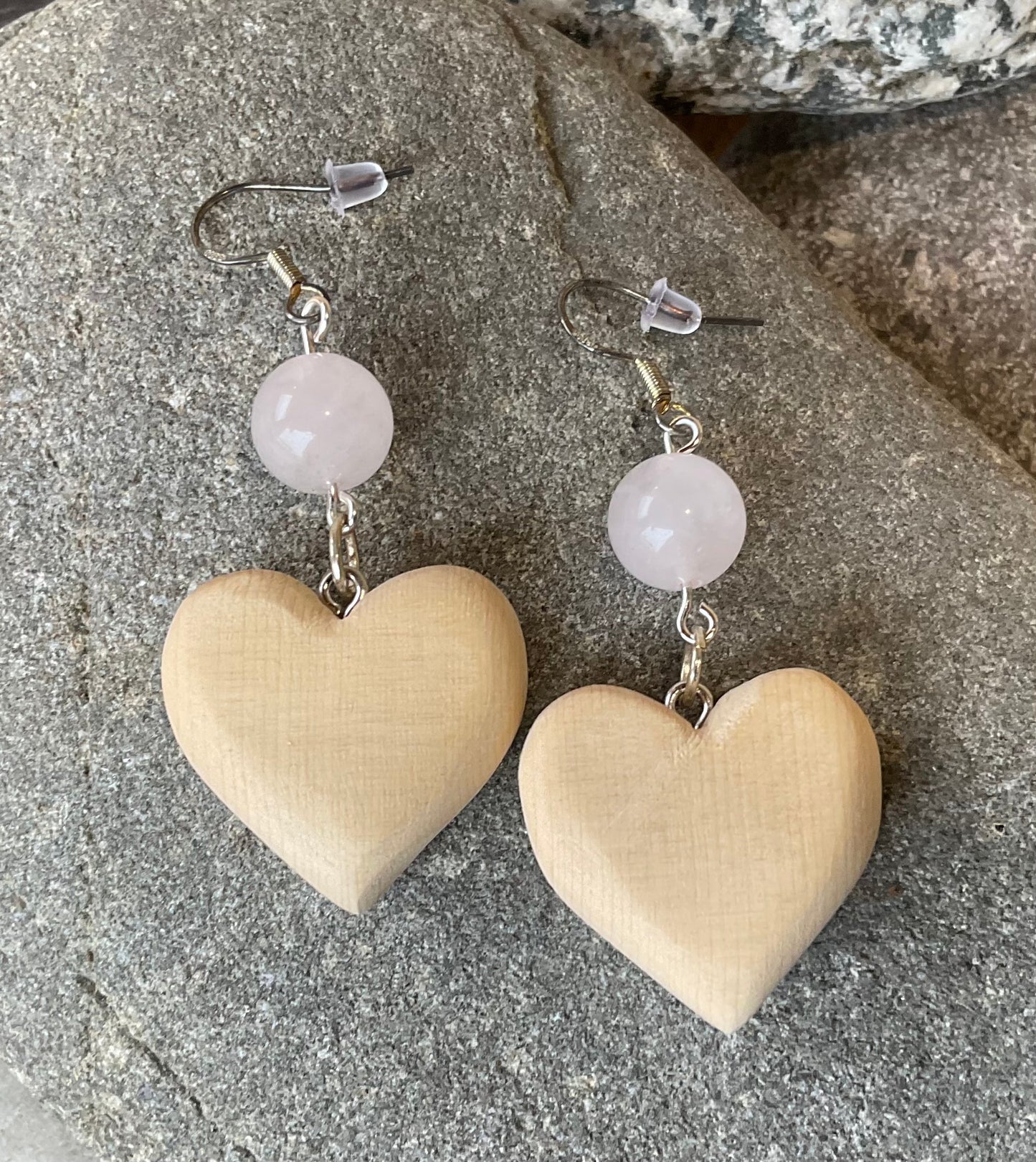 Earrings - Cedar Heart w/ Rose Crystal