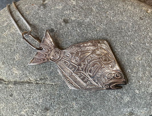 Pendant -Cast Silver Halibut