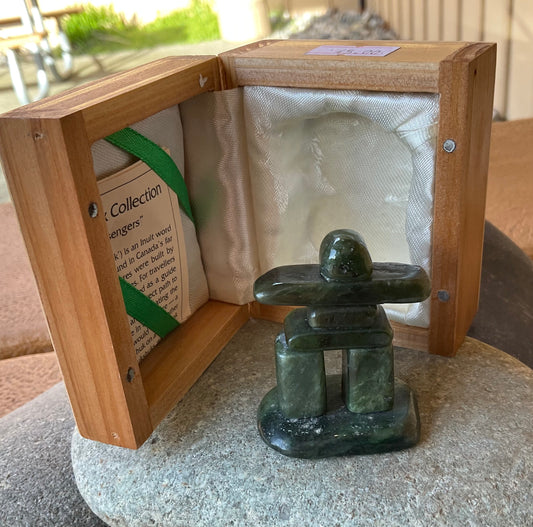 Jade Inukshuk in Wooden Box