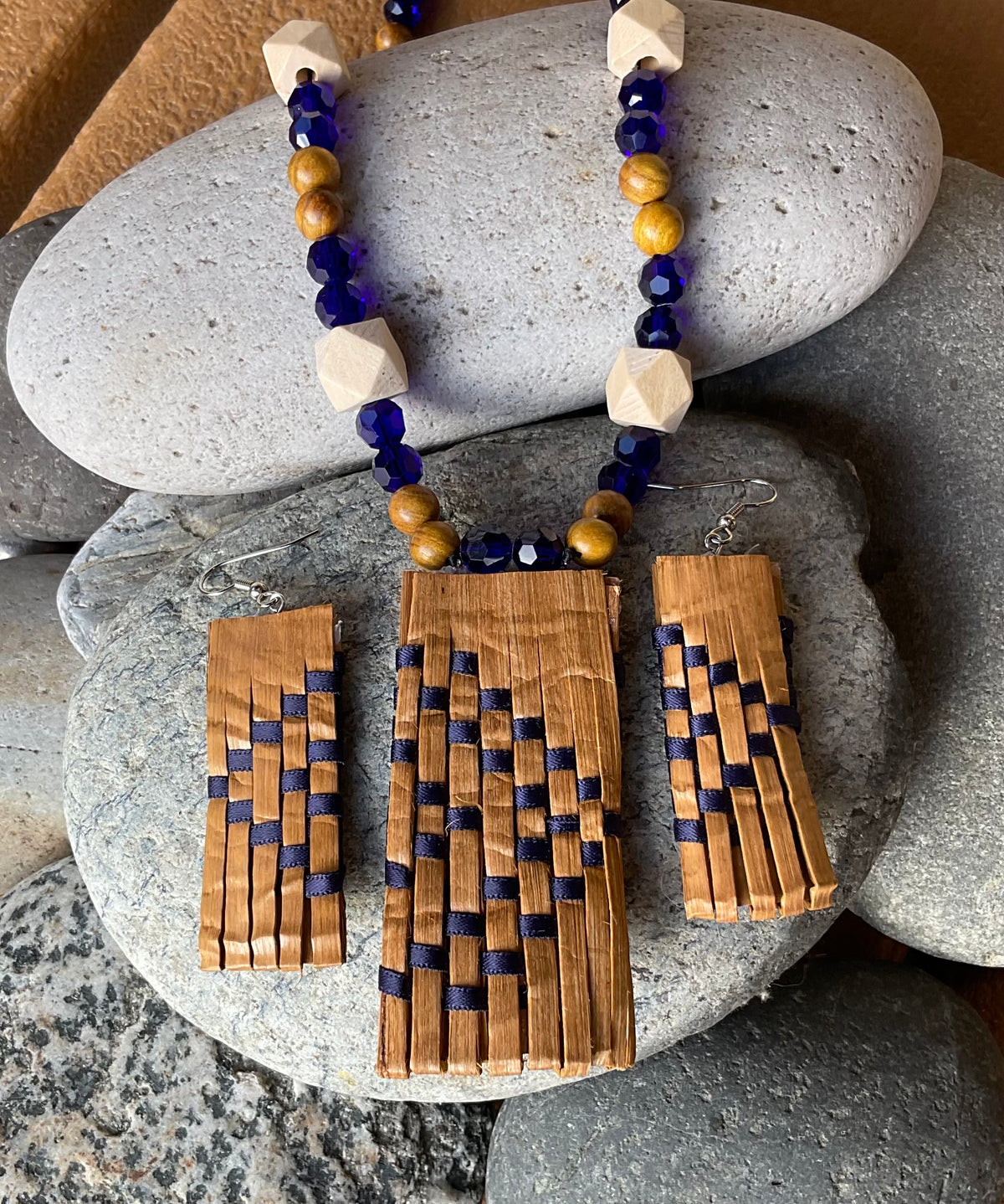 Woven Cedar Jewellery Set - Blue by Crystal Chapman