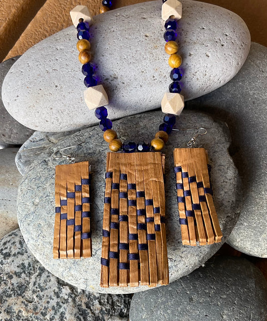 Woven Cedar Jewellery Set - Blue by Crystal Chapman