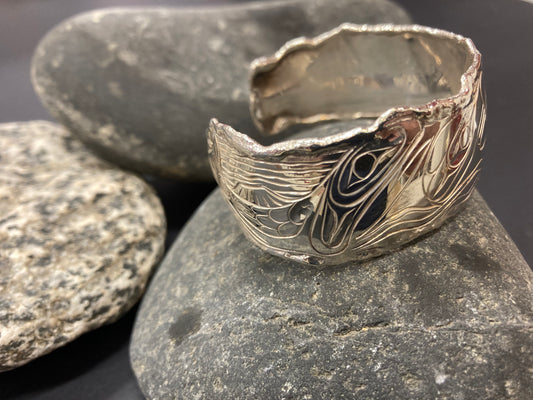 Bracelet - Silver Cuff - Salmon design