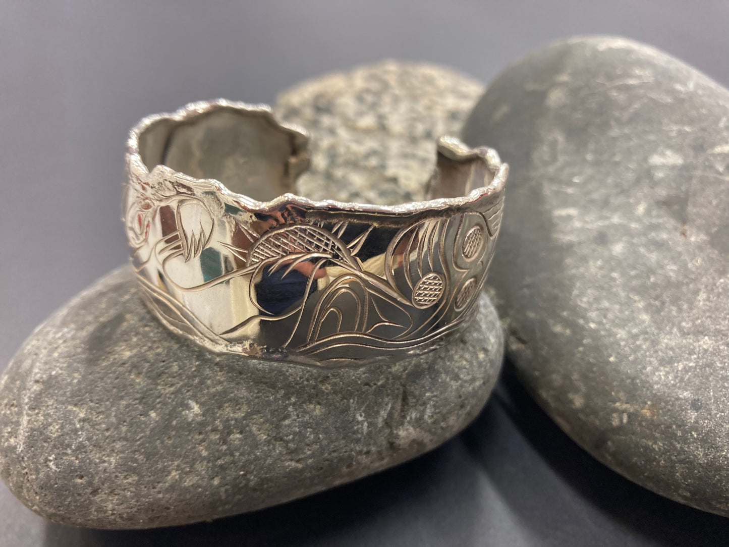 Bracelet - Silver Cuff - Salmon design