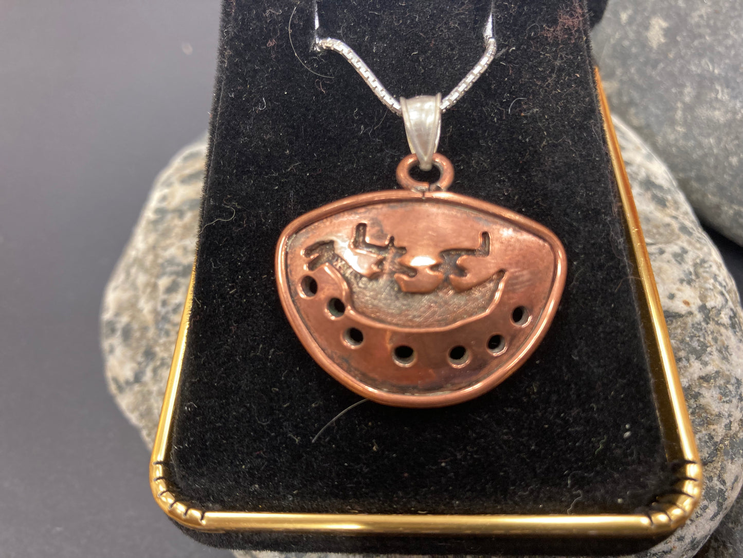 Pendant w/Chain - Copper People Boat Pictograph