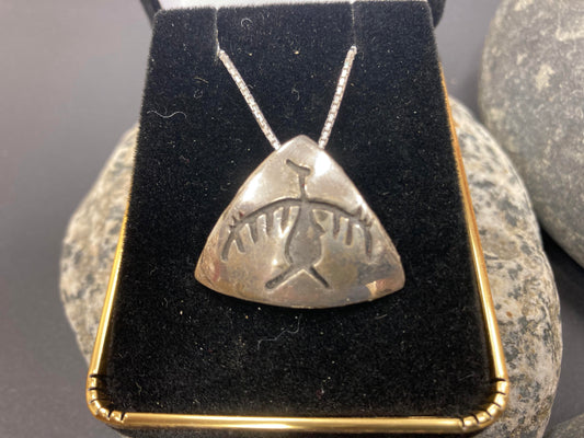 Pendant w/Chain - Silver Triangle Thunderbird Pictograph