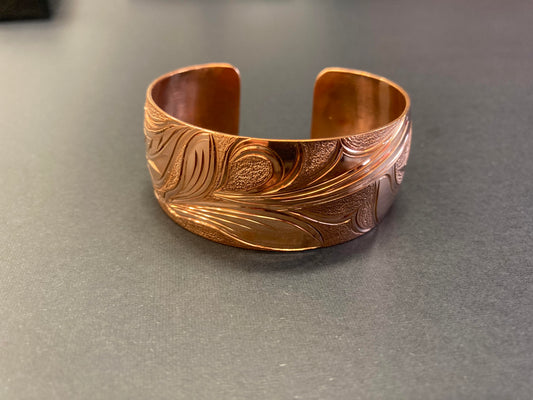 Bracelet - 1 inch Copper Cuff - Hummingbird & Flower